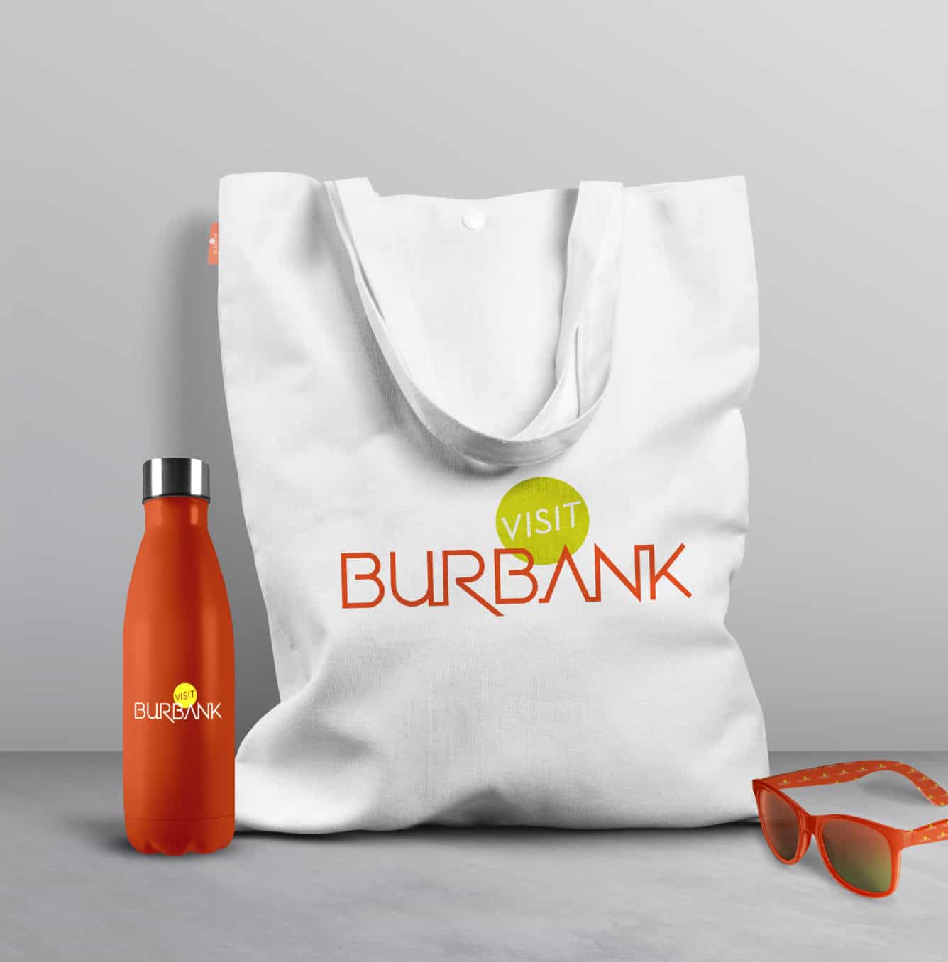 Visit Burbank tote bag and water bottle